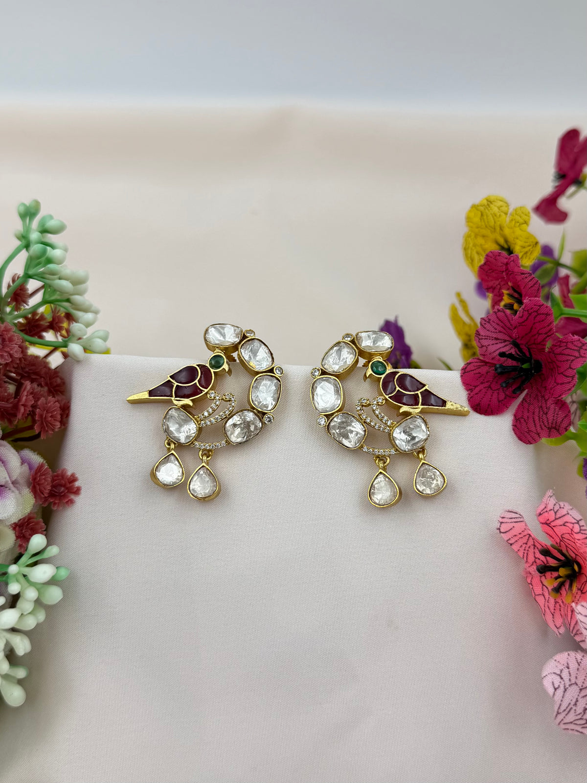 Peacock Enamel Kundan Earring