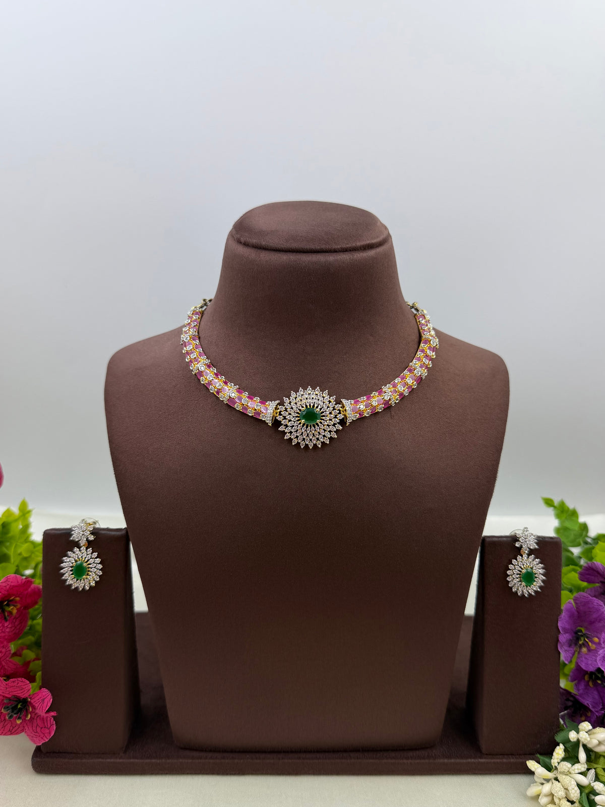 Rose American Diamond Two Tone Delicate Necklace