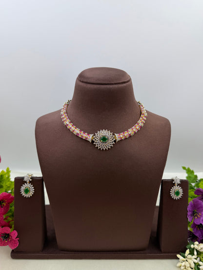 Rose American Diamond Two Tone Delicate Necklace