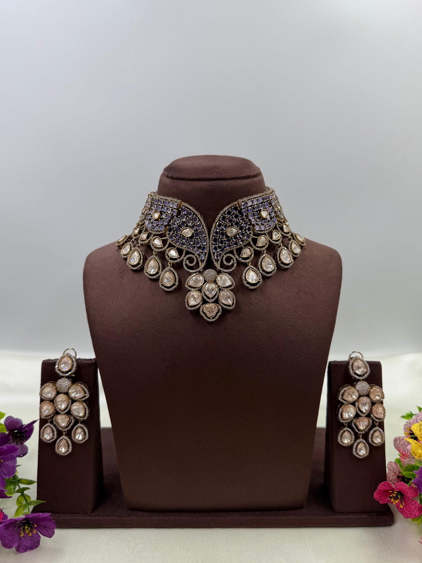 Meera Jaipuri Moissanite Kundan Choker Necklace