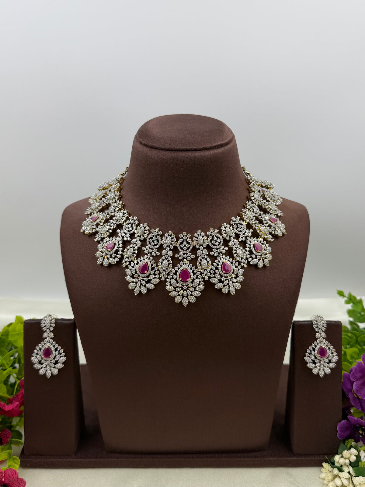 Sophie American Diamond Two Tone Necklace Set