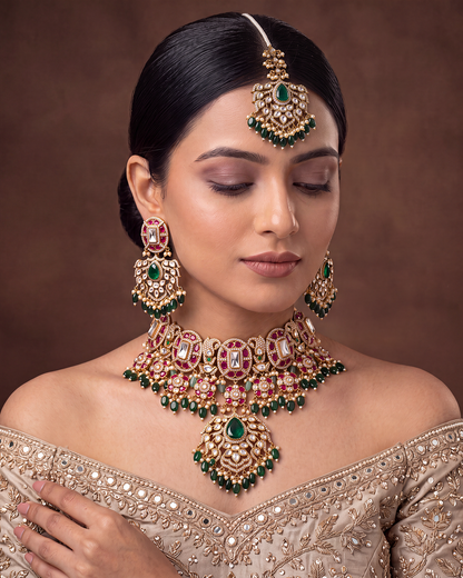 Devanshi Victorian Semi Bridal Choker Necklace Set