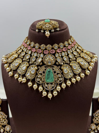 Tejaswini Victorian Moissanite Choker Necklace Set