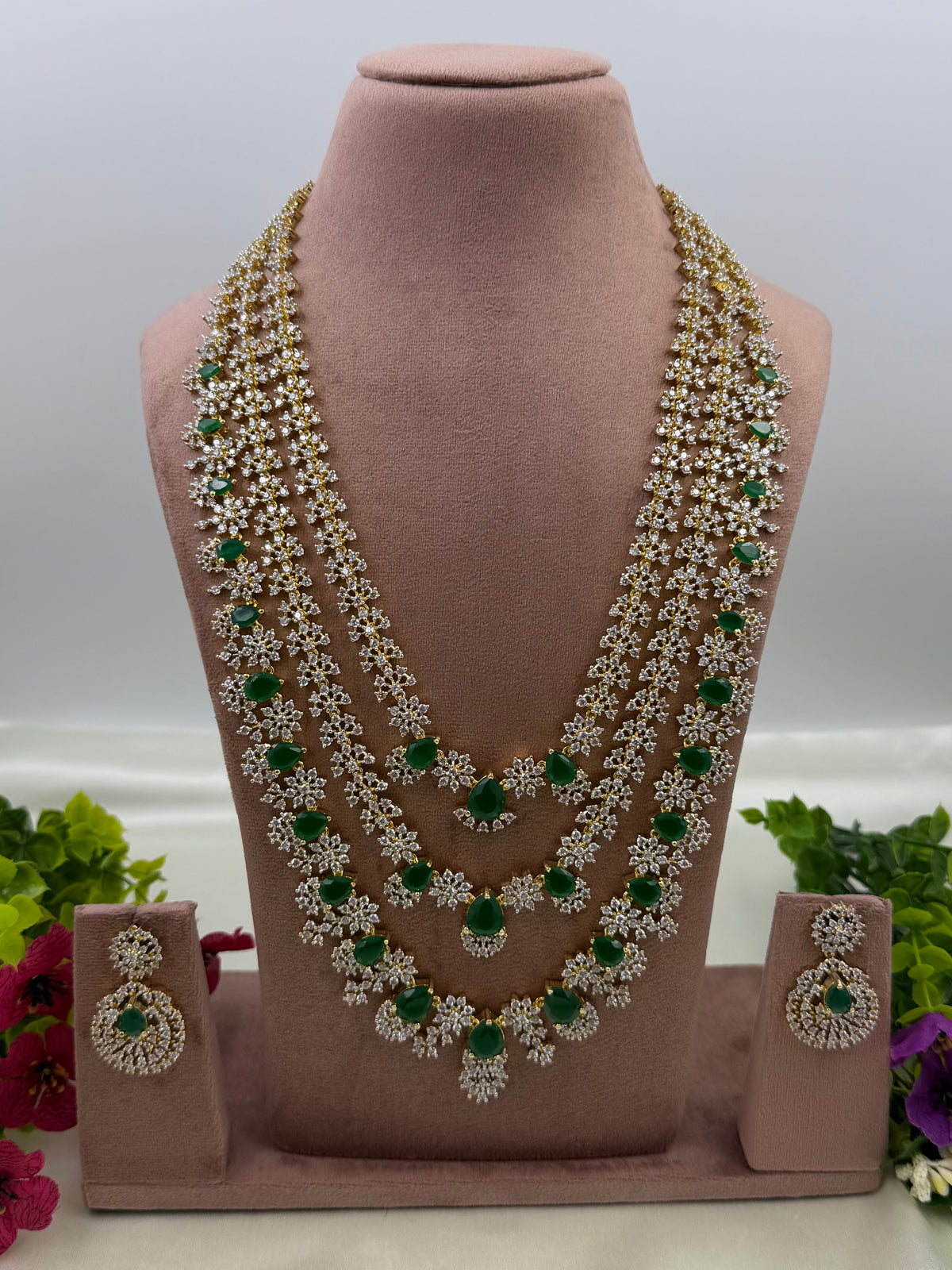 Mary American Diamond Two Tone Long Necklace Set