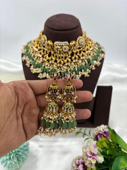 Mahira Premium Antique Gold Necklace Set