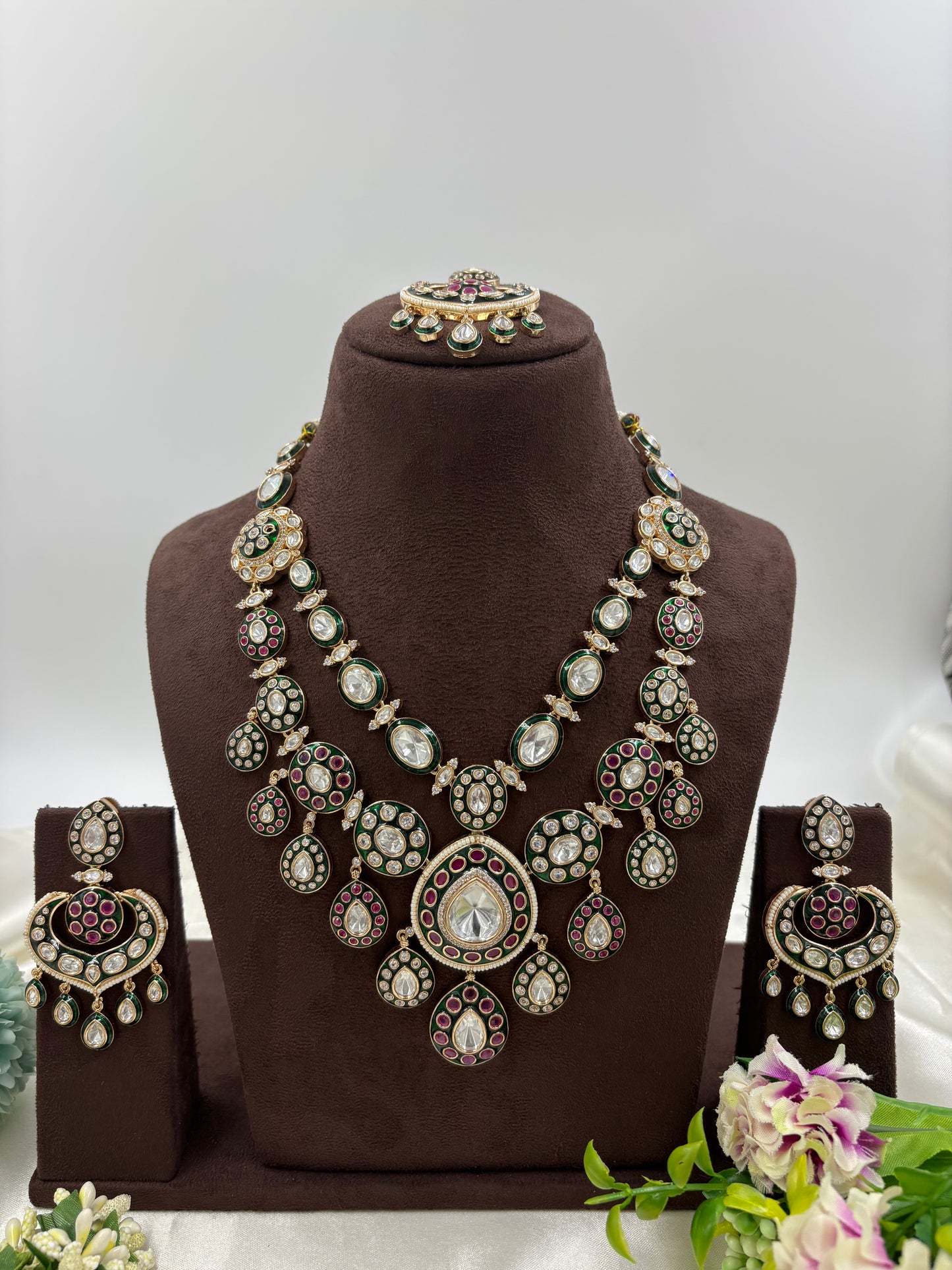 Aanya Premium Moissanite Kundan Semi Bridal Nacklace set