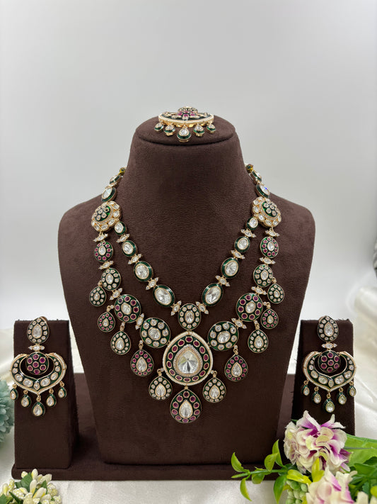 Aanya Premium Moissanite Kundan Semi Bridal Nacklace set
