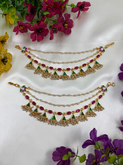 Payal Pachi Kundan Ear Chain