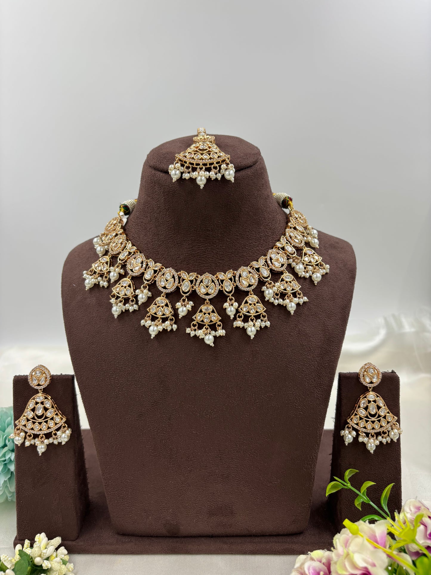 LISA MOISSANITE KUNDAN PEARL NECKLACE SET