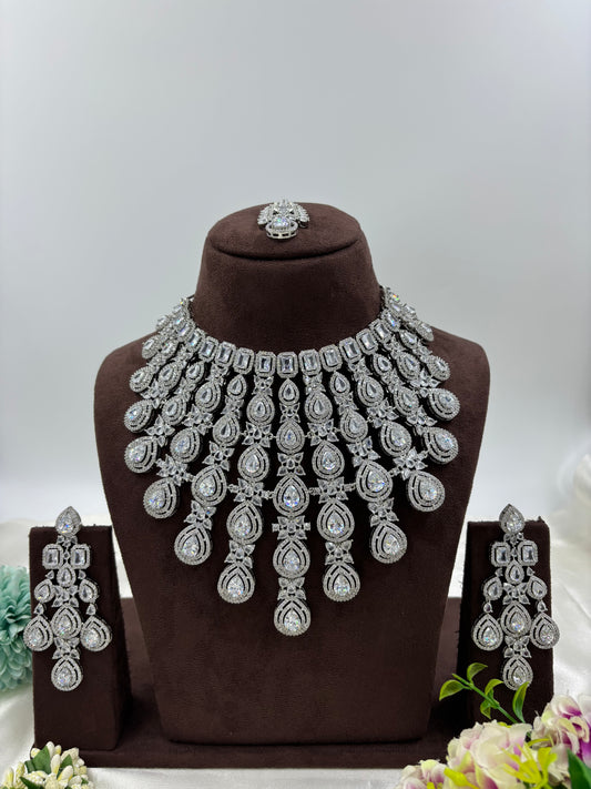 ROSE CZ PREMIUM AMERICAN DIMOND NECKLACE SET