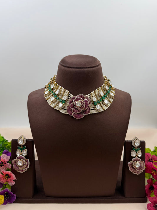 Niranjana Jaipuri Rose Necklace Set