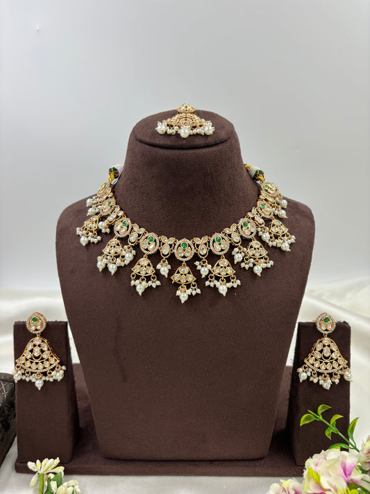 LISA MOISSANITE KUNDAN PEARL NECKLACE SET