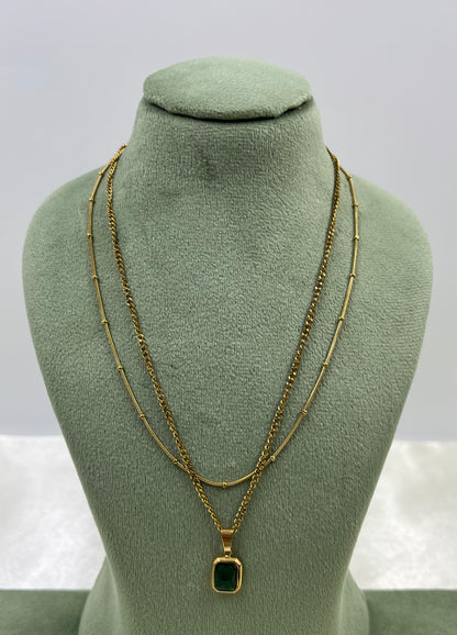 Dual laring Green drop Necklace