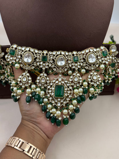 Mrinalini Victorian Moissanite Pearl Choker Necklace Set