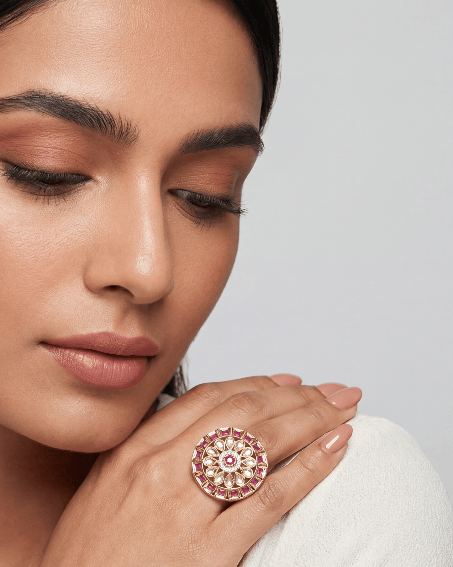 Nita Premium Moissanite Kundan Fingering (Adjustable)