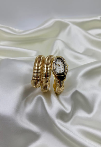 Sansi Snake White Gold Oval Analog Watch (Adjustable)