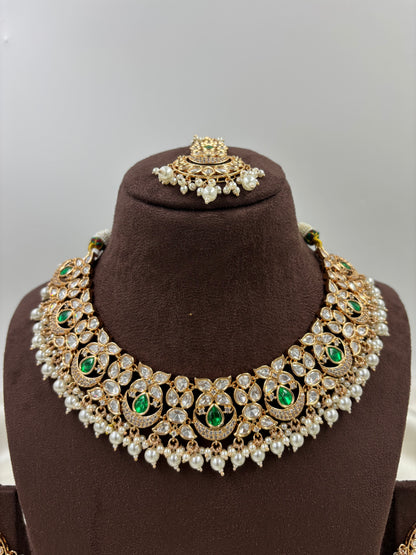 ZEENAT MOISSANITE KUNDAN PEARL NECKLACE SET