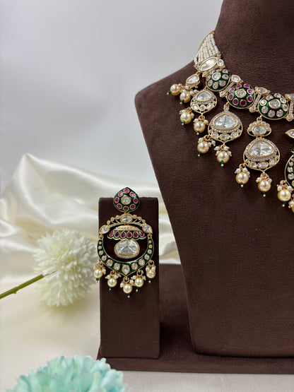Myra Premium Moissanite Kundan Semi Bridal Necklace Set