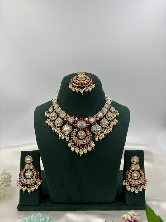 Aasma Premium Moissanite Kundan Semi Bridal Necklace Set