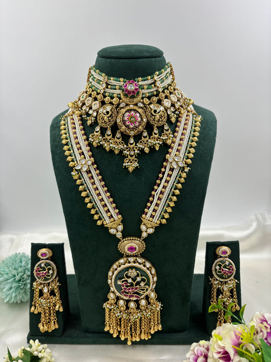 Nura  Premium Antique Gold Combo Necklace Set