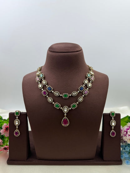 Megha Victorian Double Layer Necklace Set