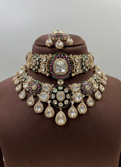 Rivee Moissanite Kundan Semi Bridal Necklace Set