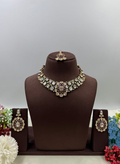 Reena Mina Kari Moissanite Kundan Necklace