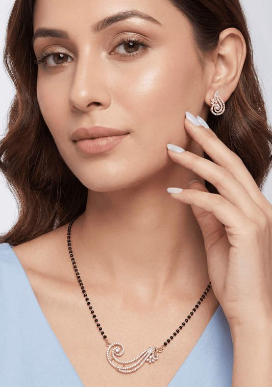 Classic Paisley Rose Gold Mangalsutra With Tops