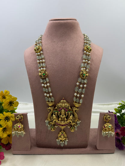 Jiya Pachi Kundan Lakshmi Long Necklace Set ￼