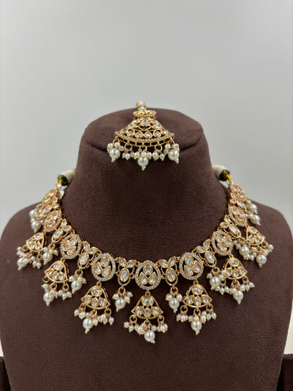 LISA MOISSANITE KUNDAN PEARL NECKLACE SET