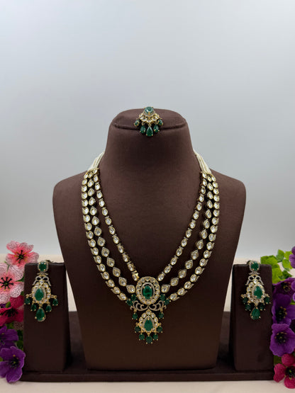 Aashi Victorian Moissanite Semi Long Necklace Set