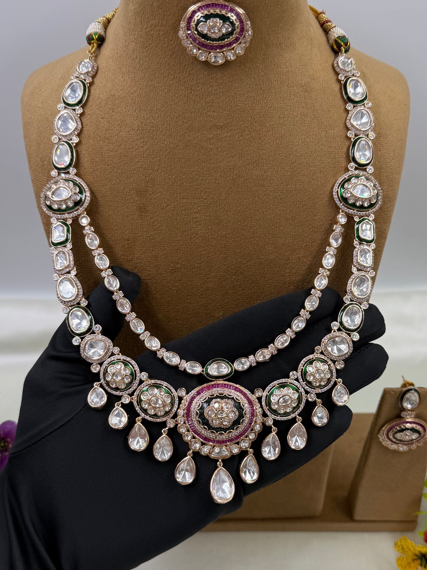 Dhara Moissanite Semi Long Necklace Set
