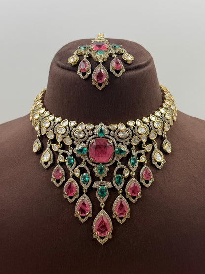 Unnati Victorian Moissanite Drops Necklace Set