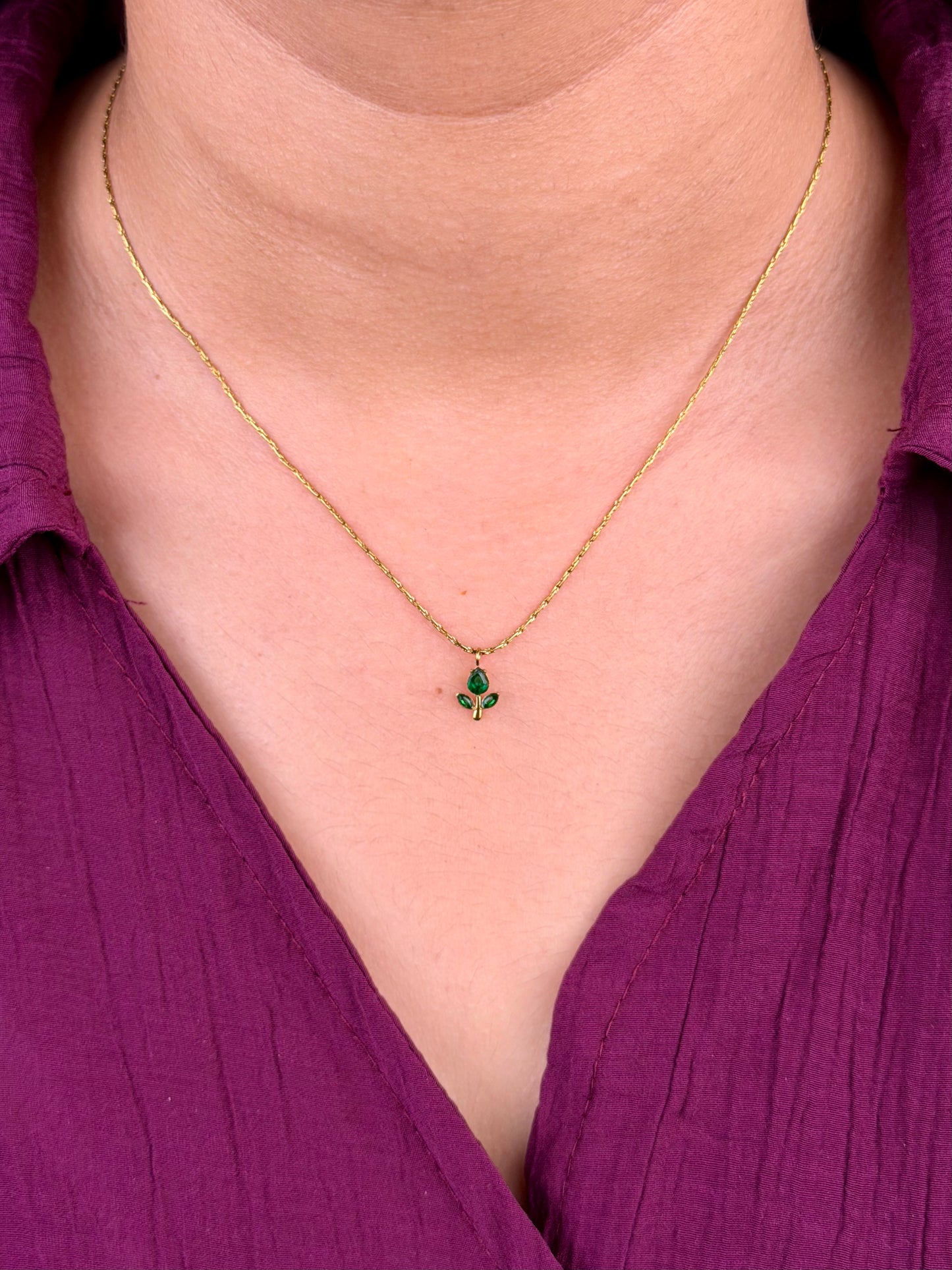 Scarlet Leaf Pendant Gold Chain