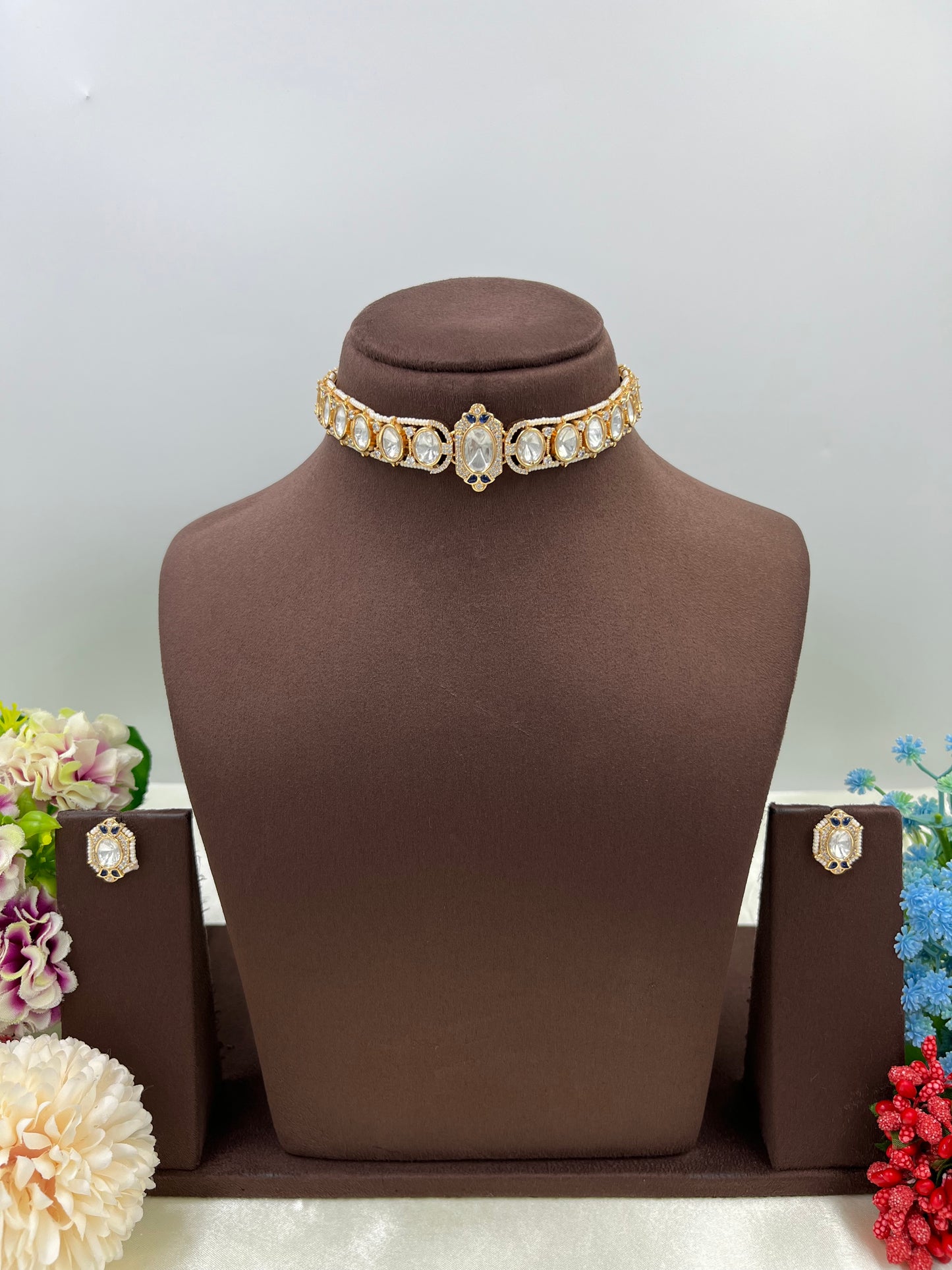 Saffron Moissanite Kundan Choker