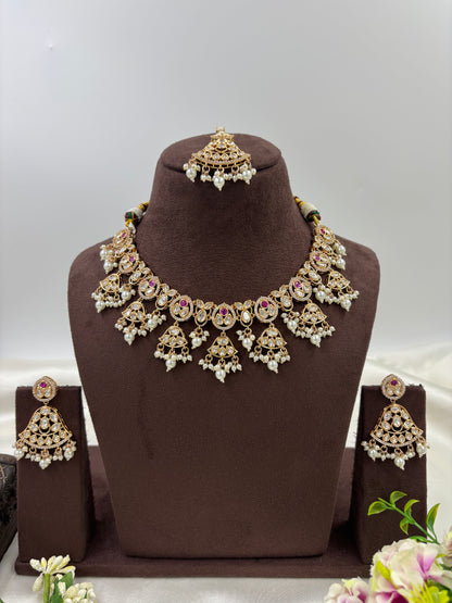 LISA MOISSANITE KUNDAN PEARL NECKLACE SET