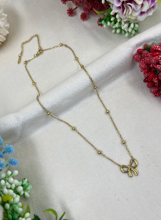3D Gold Bow Necklace