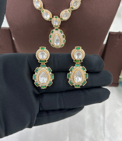 Crystal Green Premium Moissanite Kundan Necklace