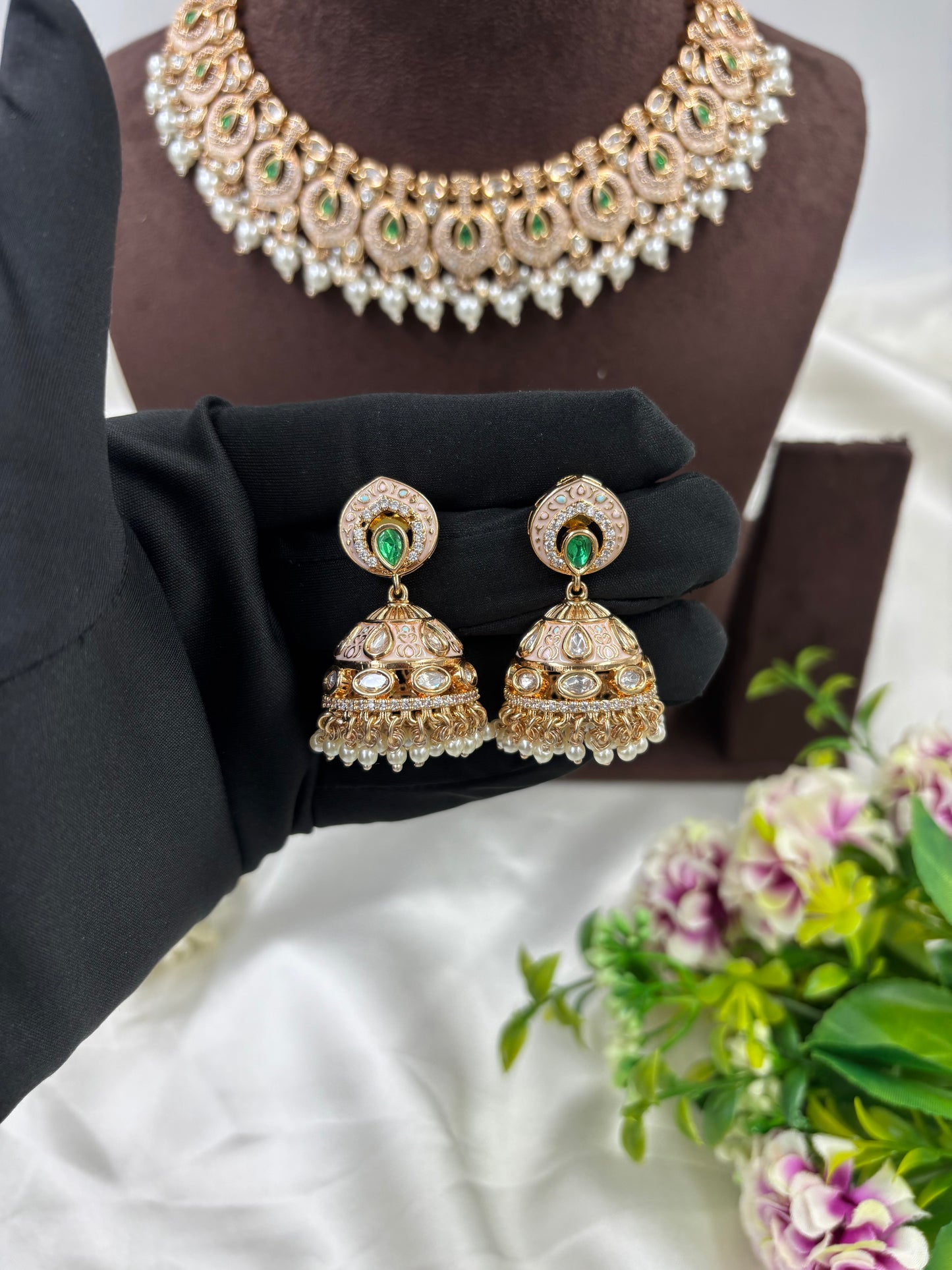 NOOR MOISSANITE KUNDAN PEARL NECKLACE SET