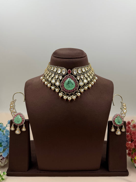 Rekha Moissanite Victorian Choker Necklace Set