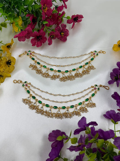 Payal Pachi Kundan Ear Chain