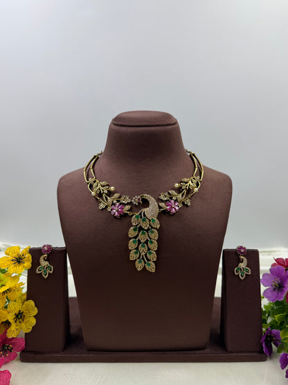 Rishika Peacock Design Victorian Necklace