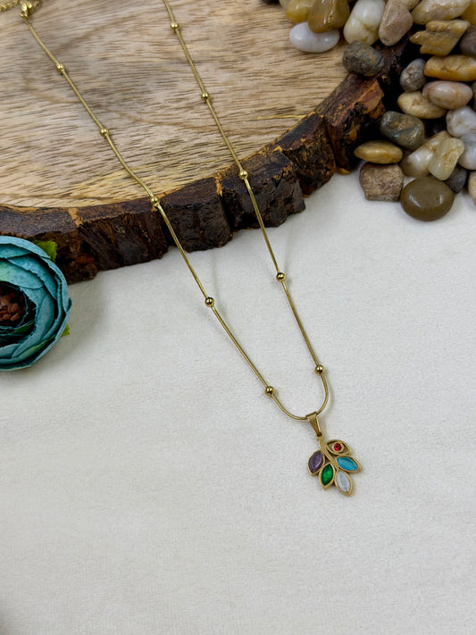 Multicolour Leaf Gold Chain