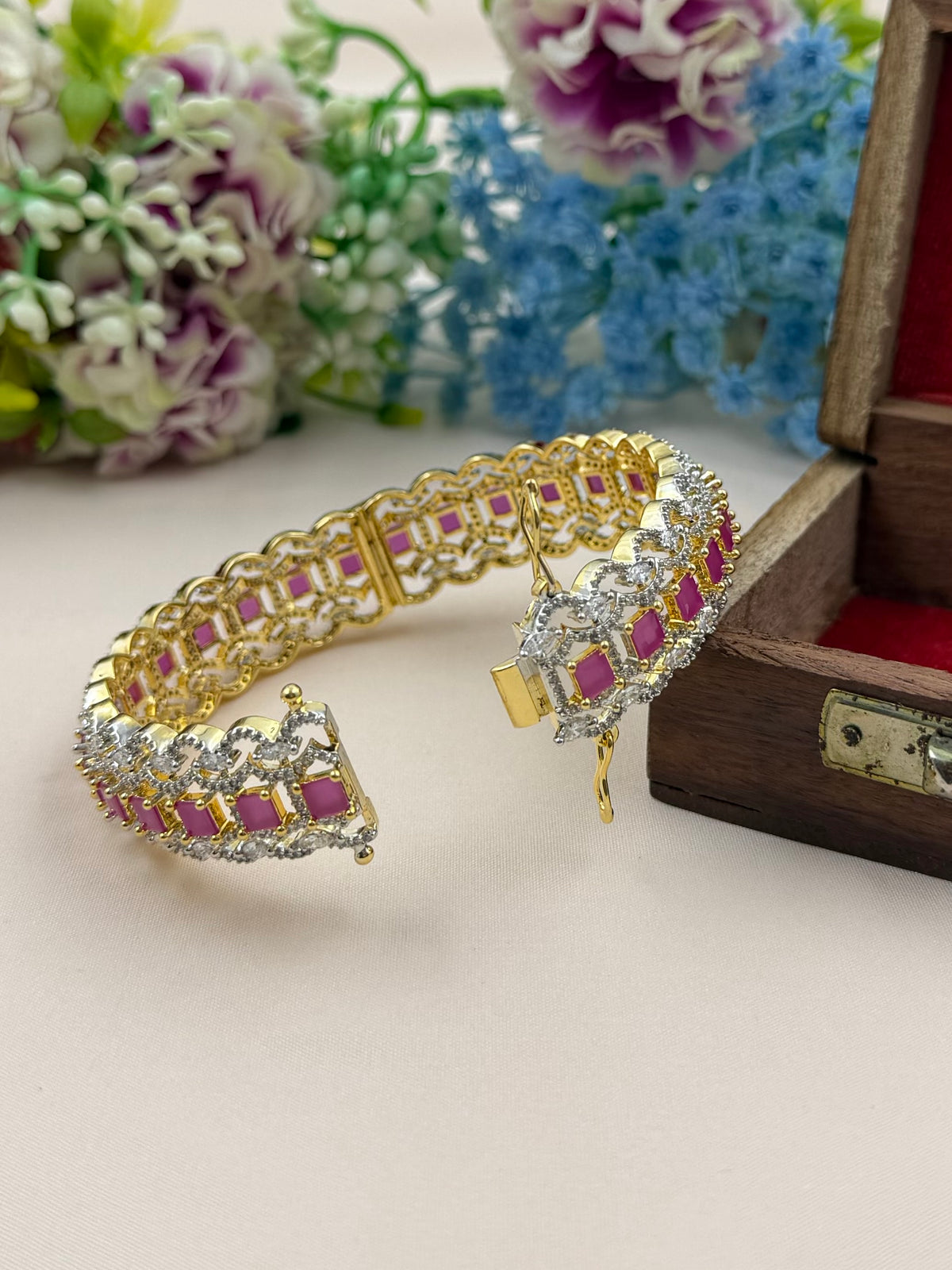 Mia American Diamond Two Tone Bangles (Openable)