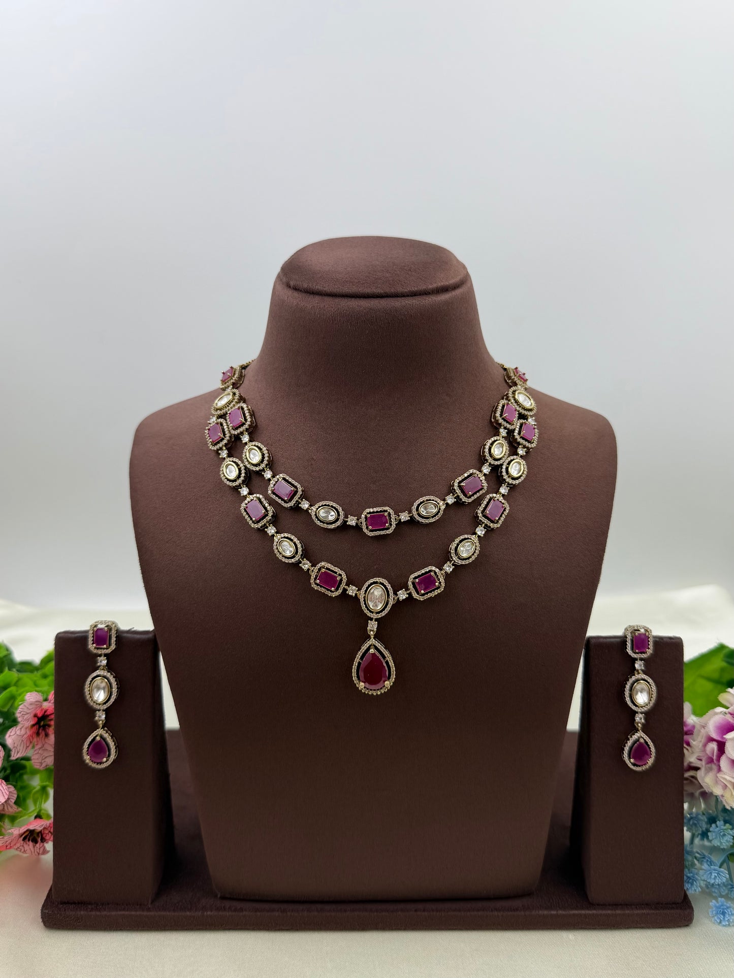 Megha Victorian Double Layer Necklace Set