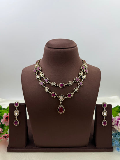 Megha Victorian Double Layer Necklace Set