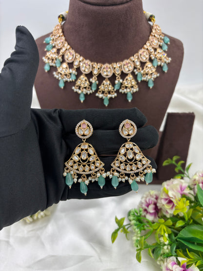LISA MOISSANITE KUNDAN PEARL NECKLACE SET