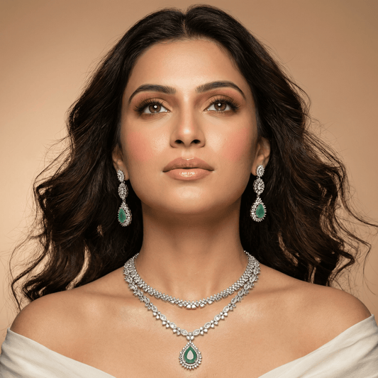 Kritika Sparkling Diamond CZ Necklace Set - PISTA