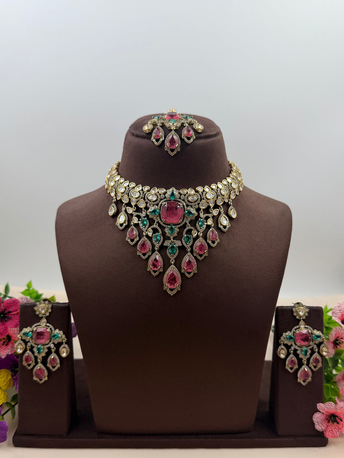 Unnati Victorian Moissanite Drops Necklace Set