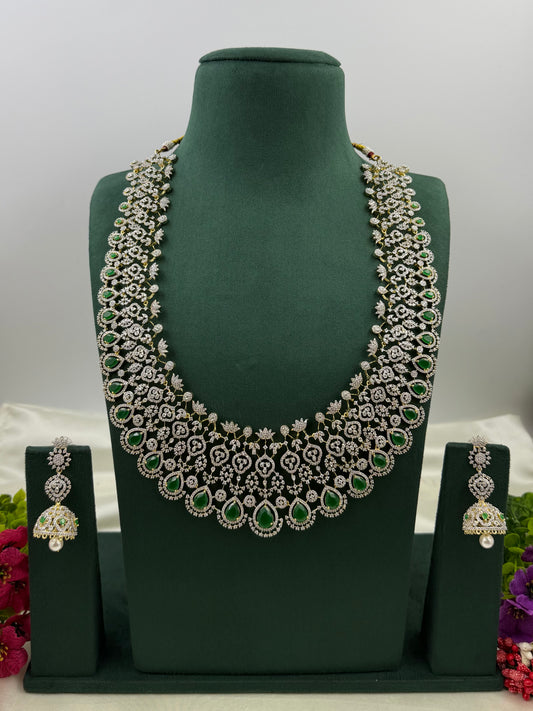 Rose American Diamond Two Tone Long Necklace Set